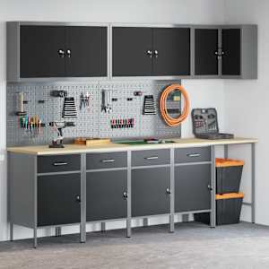 vidaXL Werk Cabinet met lade met opslag 12 pcs Zwart 255 x 55 x 220 cm