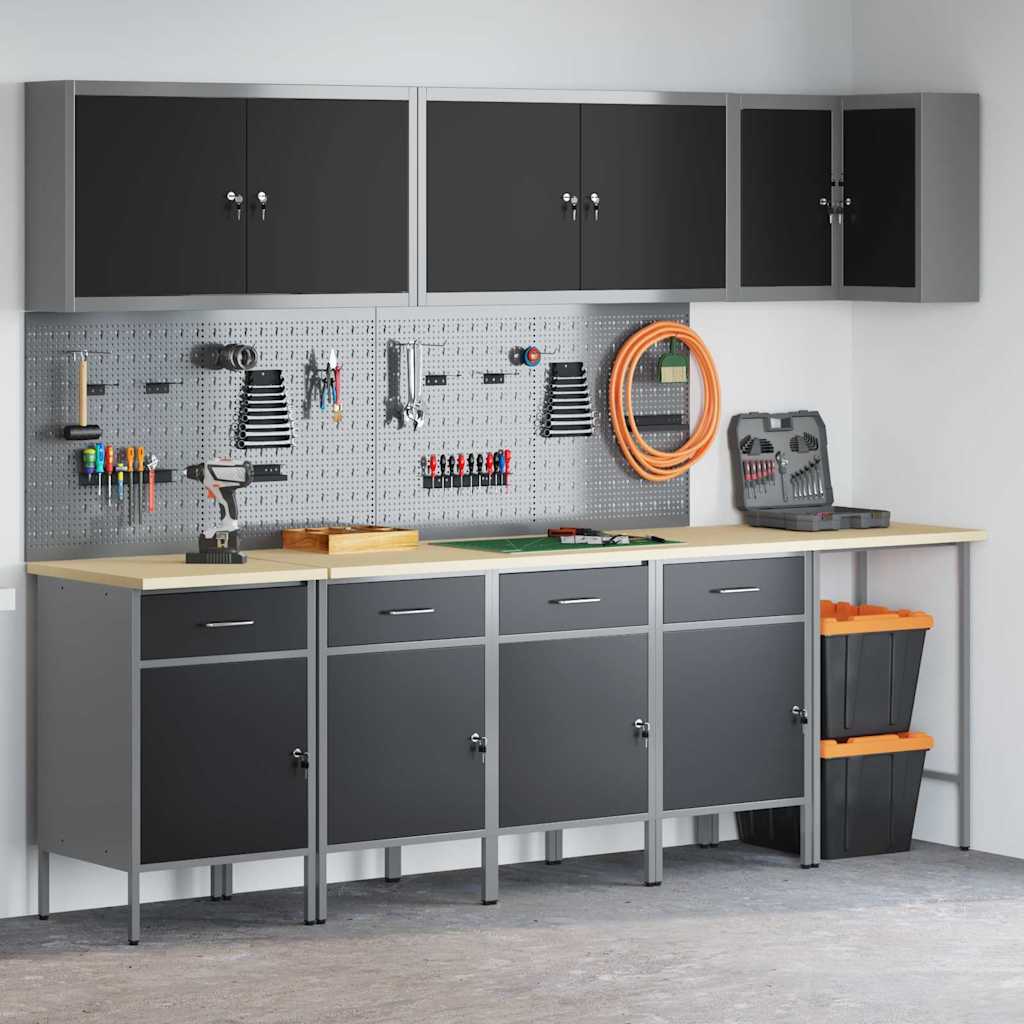 12 Stykker Arbejdsskabs- og Pegboard Sæt Sort MDF og Metal