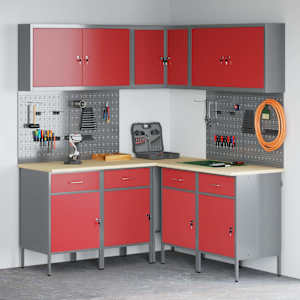 Set delovnih omar s predalom s polico 12 pcs Rdeča in siva