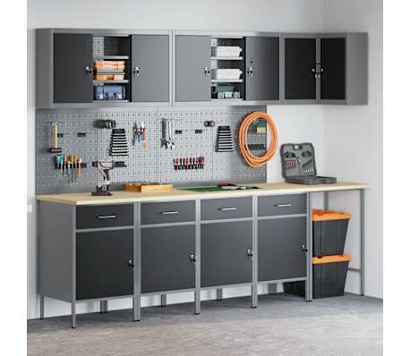 vidaXL Pracovná skrinka so zásuvkou 12 pcs Čierna 255 x 55 x 220 cm