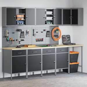 vidaXL Pracovná skrinka so zásuvkou 12 pcs Čierna 255 x 55 x 220 cm