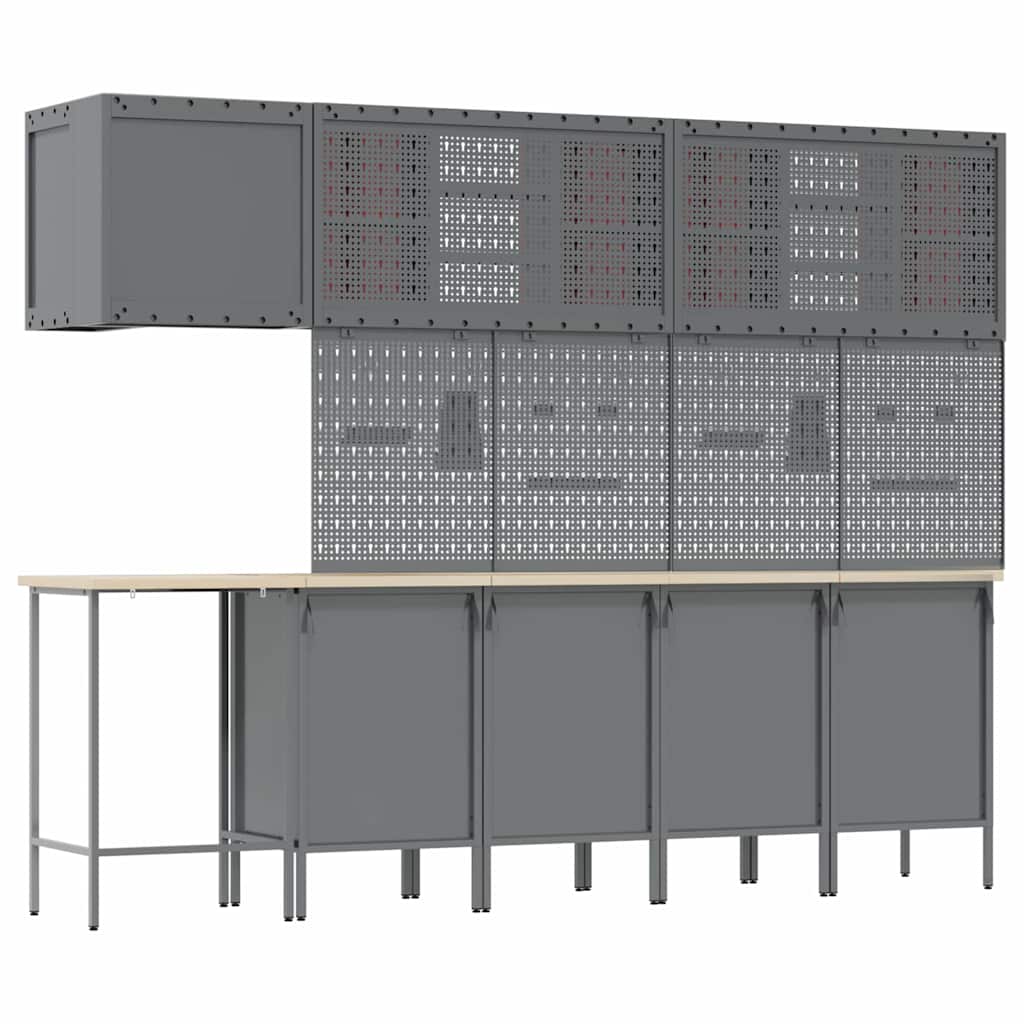 Set delovnih omar s predalom s polico 12 pcs Rdeča in siva - slika 10