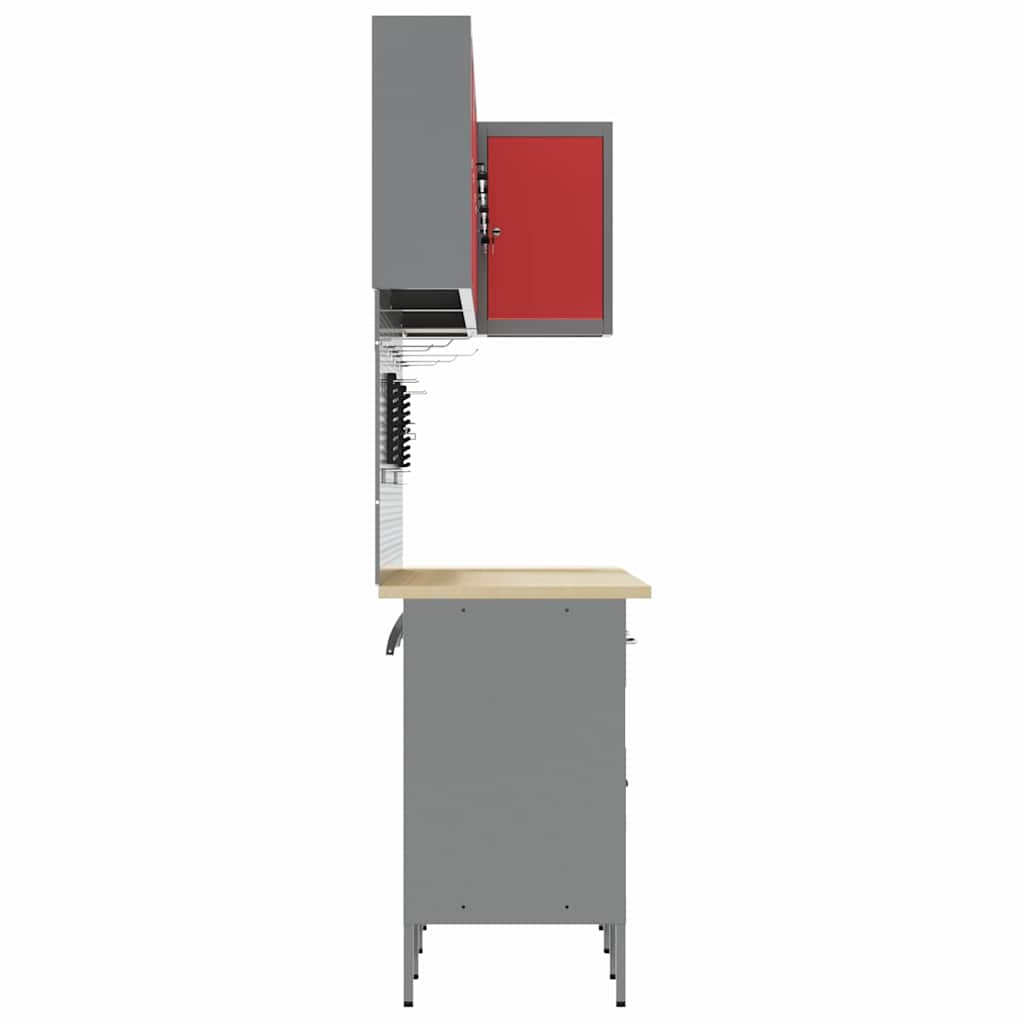 Set delovnih omar s predalom s polico 12 pcs Rdeča in siva - slika 9