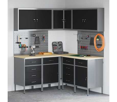 vidaXL Arbeidsskap 12 pcs Svart 255 x 55 x 220 cm Ingeni&oslash;rtre og st&aring;l