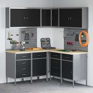 vidaXL Arbeidsskap 12 pcs Svart 255 x 55 x 220 cm Ingeni&oslash;rtre og st&aring;l