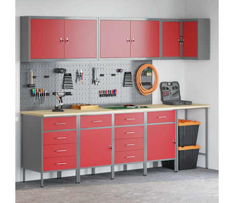 vidaXL Töökapp 12 pcs Punane 255 x 55 x 220 cm Inseneripuit ja teras