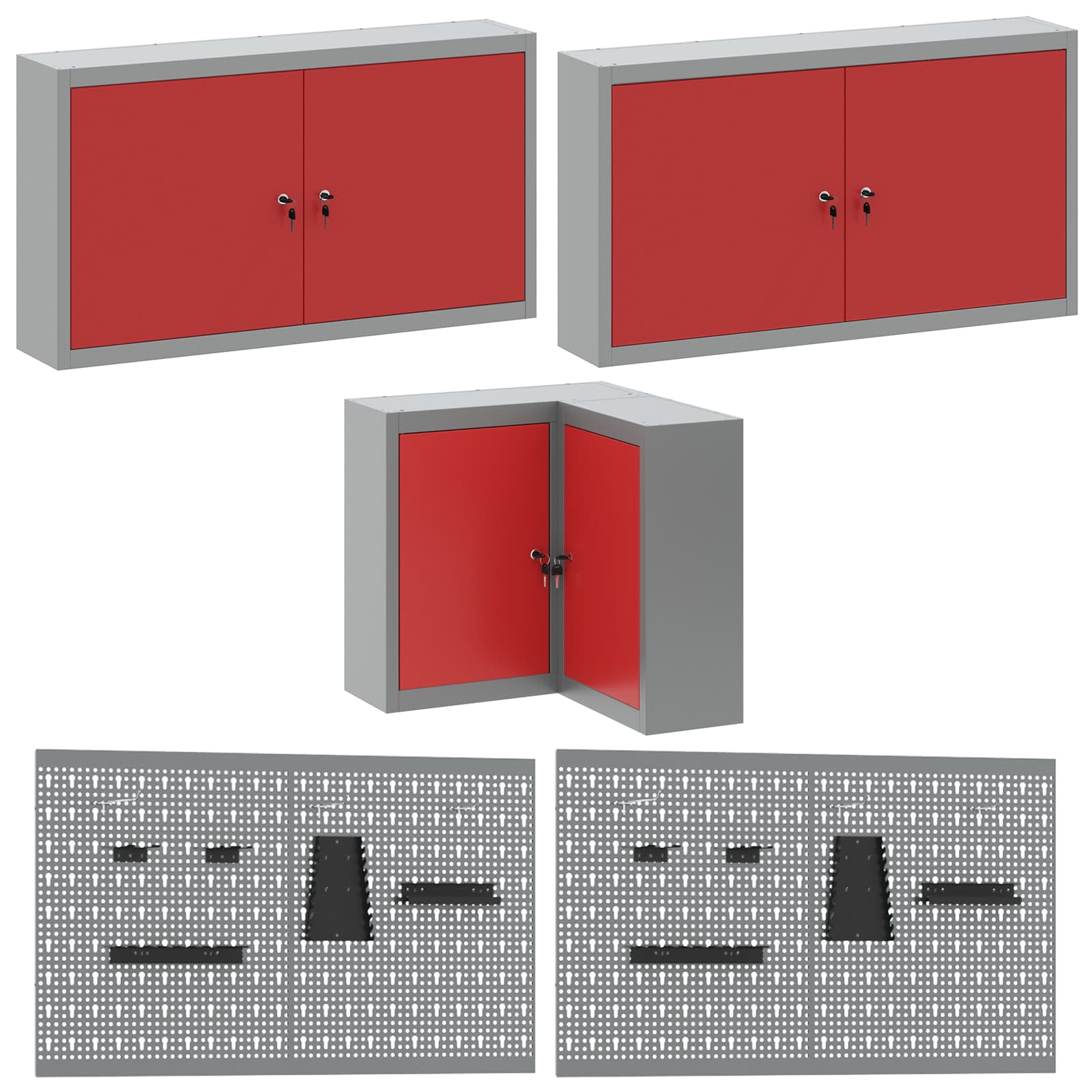 Set delovnih omar s predalom s polico 12 pcs Rdeča in siva - slika 6