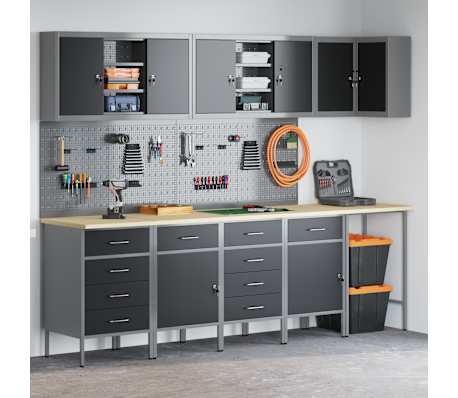 vidaXL Tööriistakapp sahtliga lukuga 12 pcs Must 255 x 55 x 220 cm