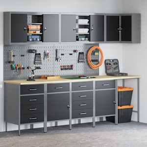 vidaXL Tööriistakapp sahtliga lukuga 12 pcs Must 255 x 55 x 220 cm