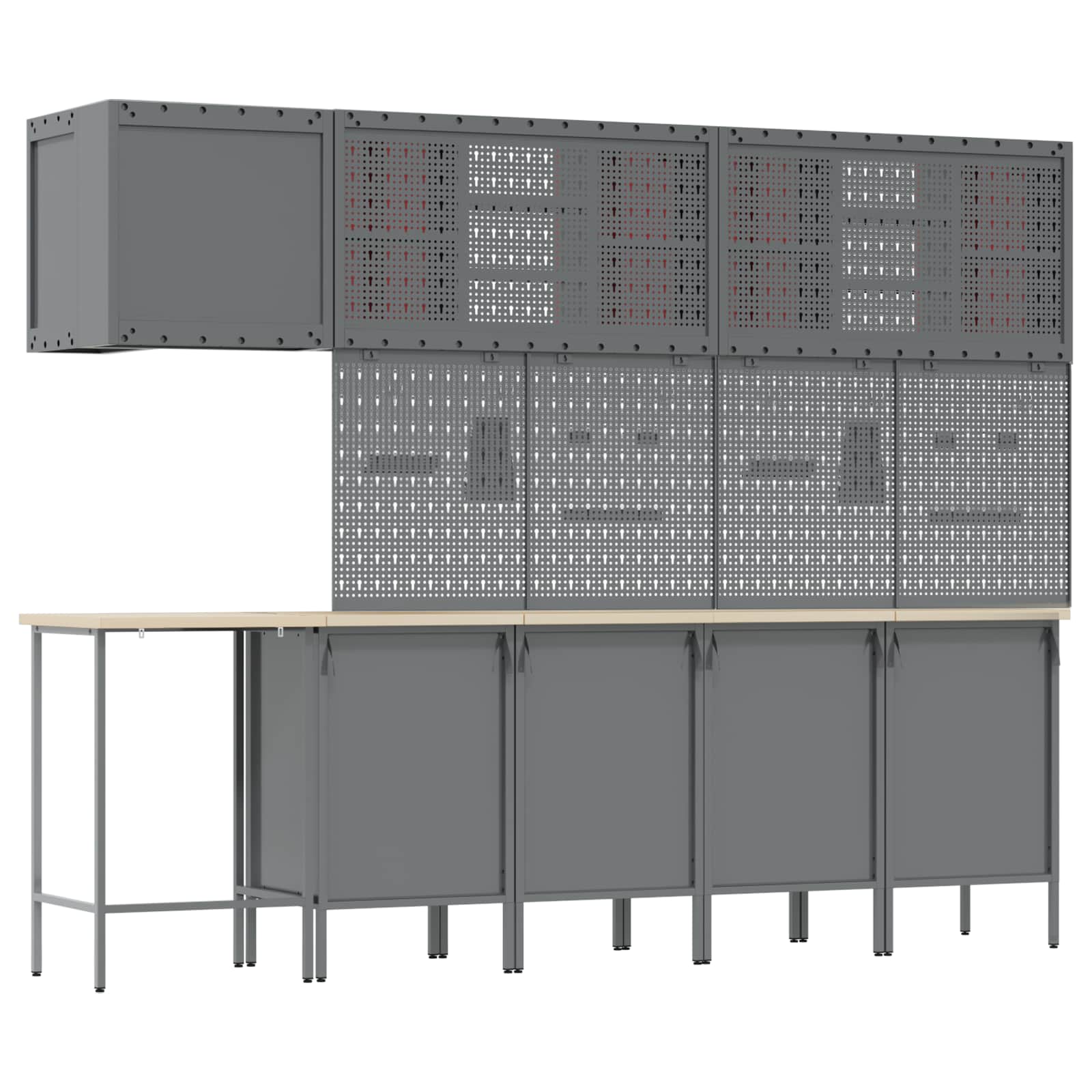 Set delovnih omar s predalom s polico 12 pcs Rdeča in siva - slika 10