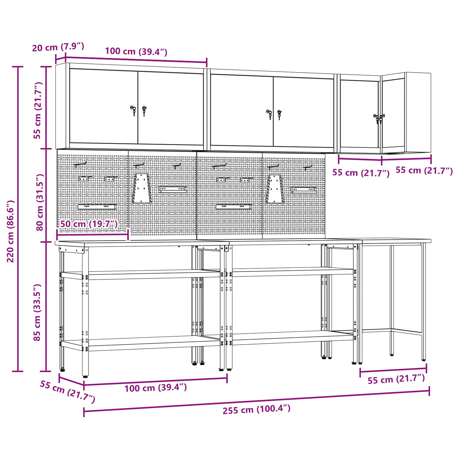 Set delovnih omar s polico s shranjevanjem 10 pcs Črna in siva - slika 10