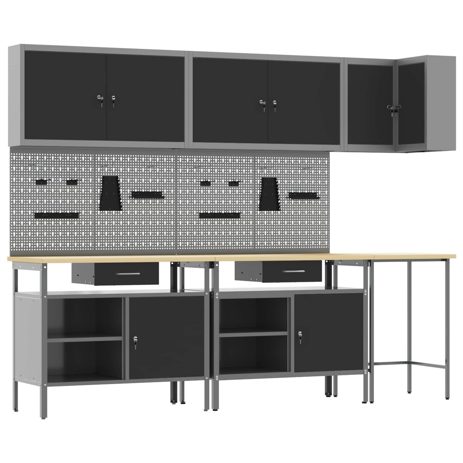 Darba skapju komplekts ar atvilktni 10 pcs Melns un pelēks