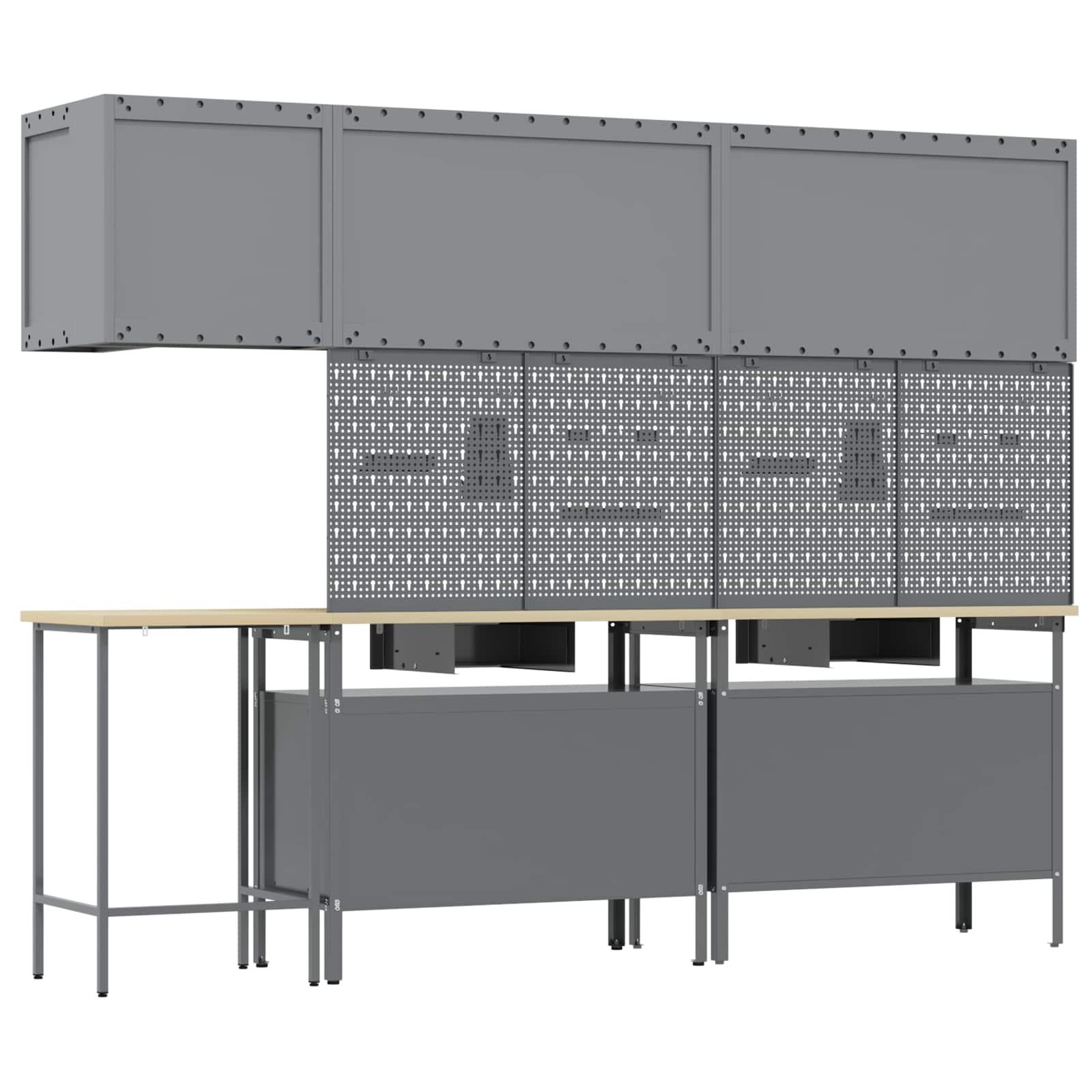 Darba skapju komplekts ar atvilktni 10 pcs Melns un pelēks