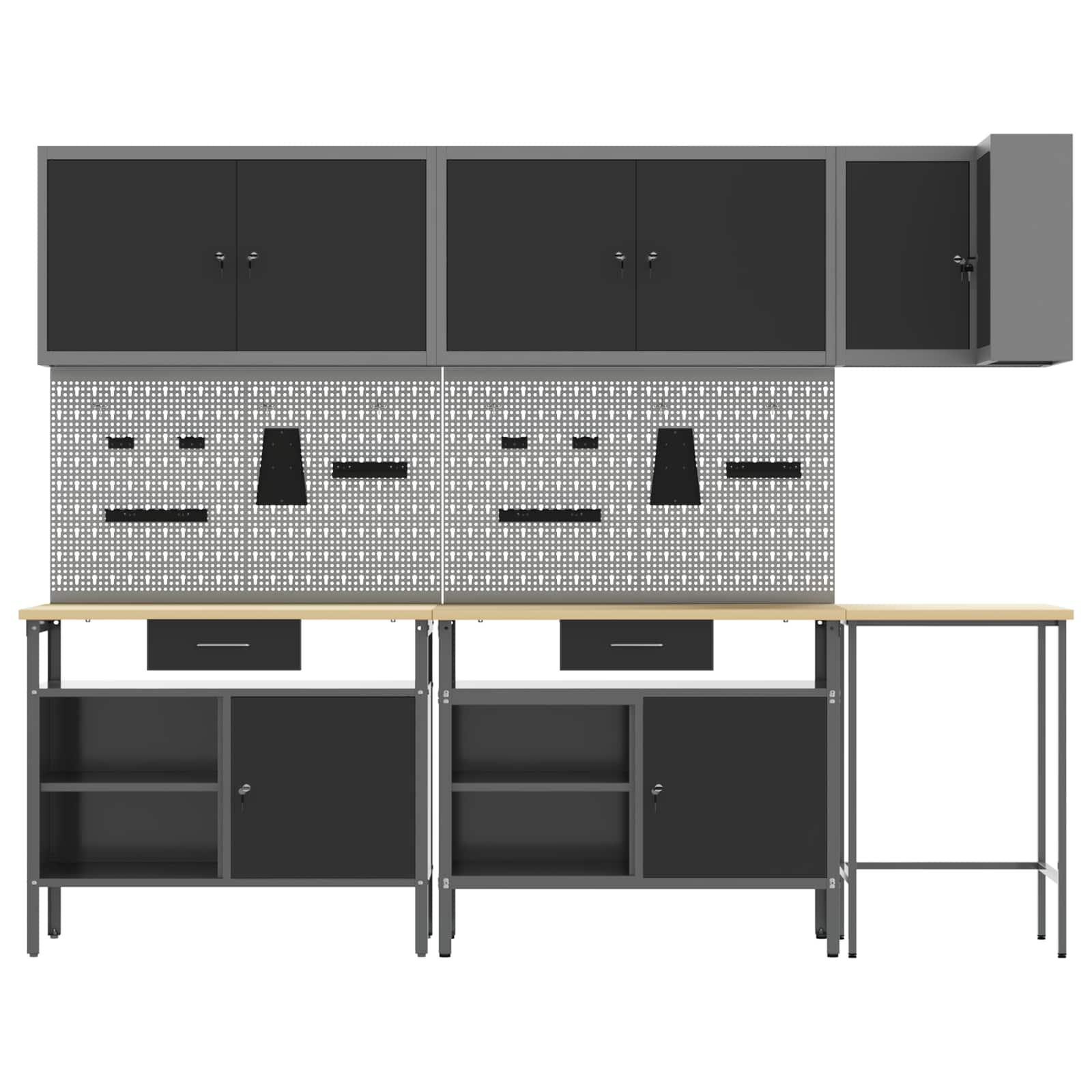 Darba skapju komplekts ar atvilktni 10 pcs Melns un pelēks