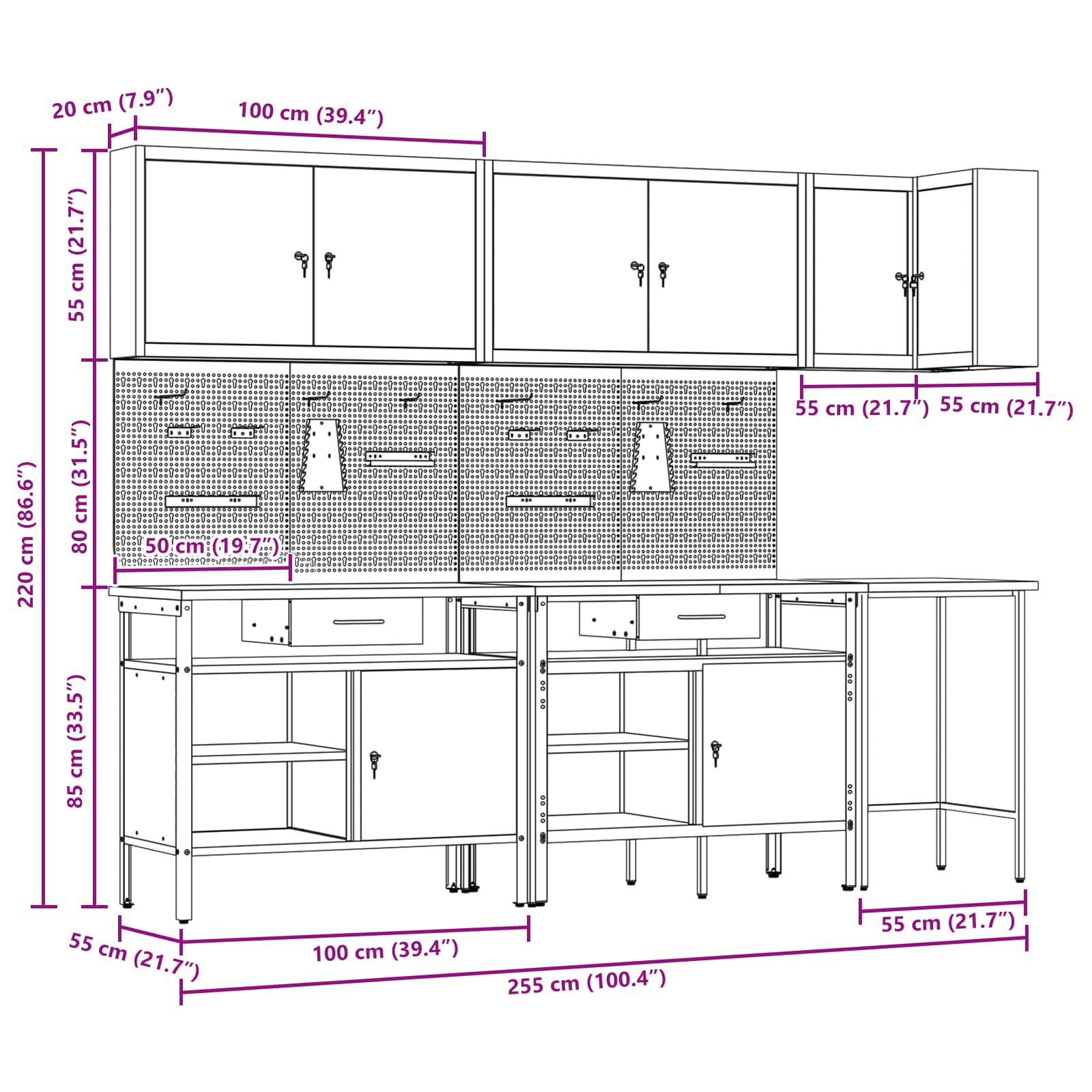 Darba skapju komplekts ar atvilktni 10 pcs Melns un pelēks