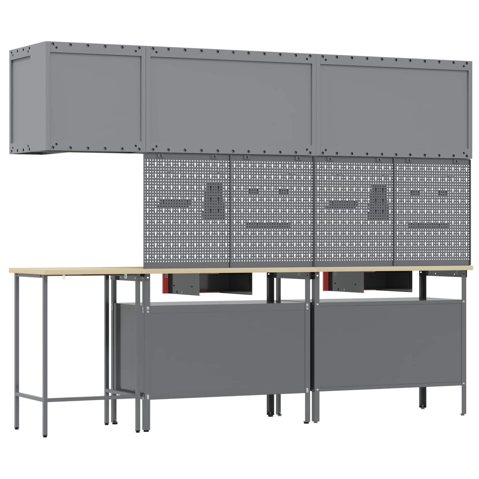Darba skapju komplekts ar atvilktni 10 pcs Sarkans un pelēks