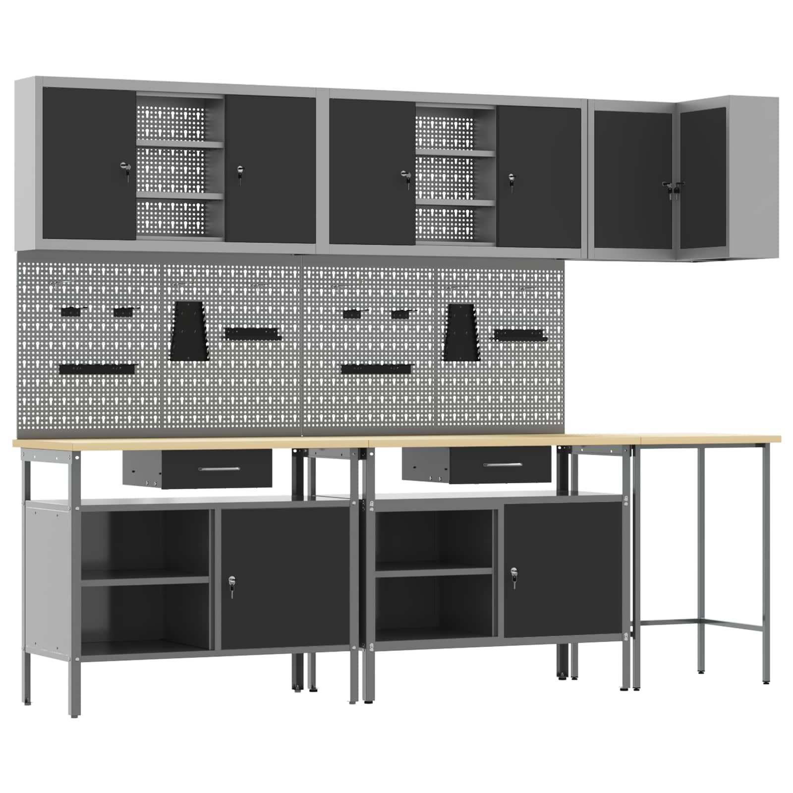 vidaXL Arbeitsschrankset mit Schubladen 10 pcs Schwarz und Grau