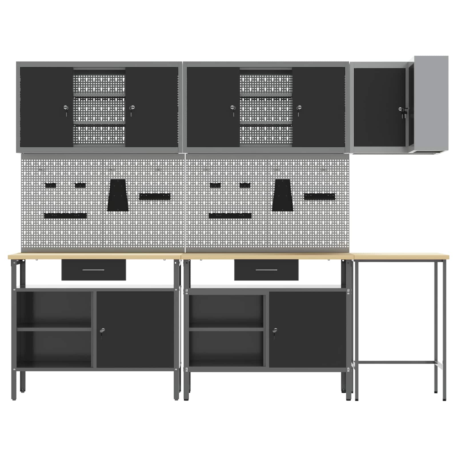 Set delovnih omar s predalom s polico 10 pcs Črna in siva - slika 3