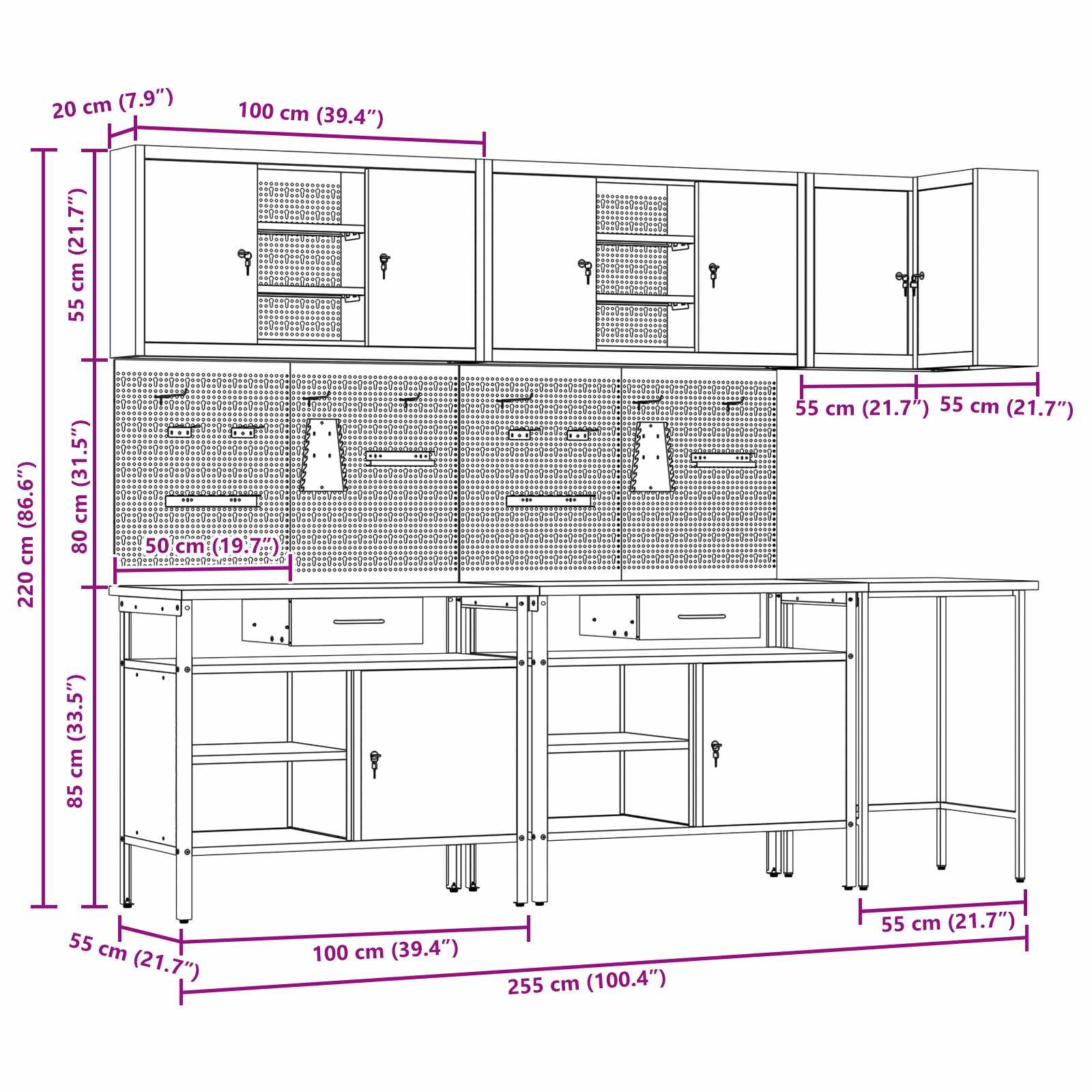Set delovnih omar s predalom s polico 10 pcs Črna in siva - slika 7