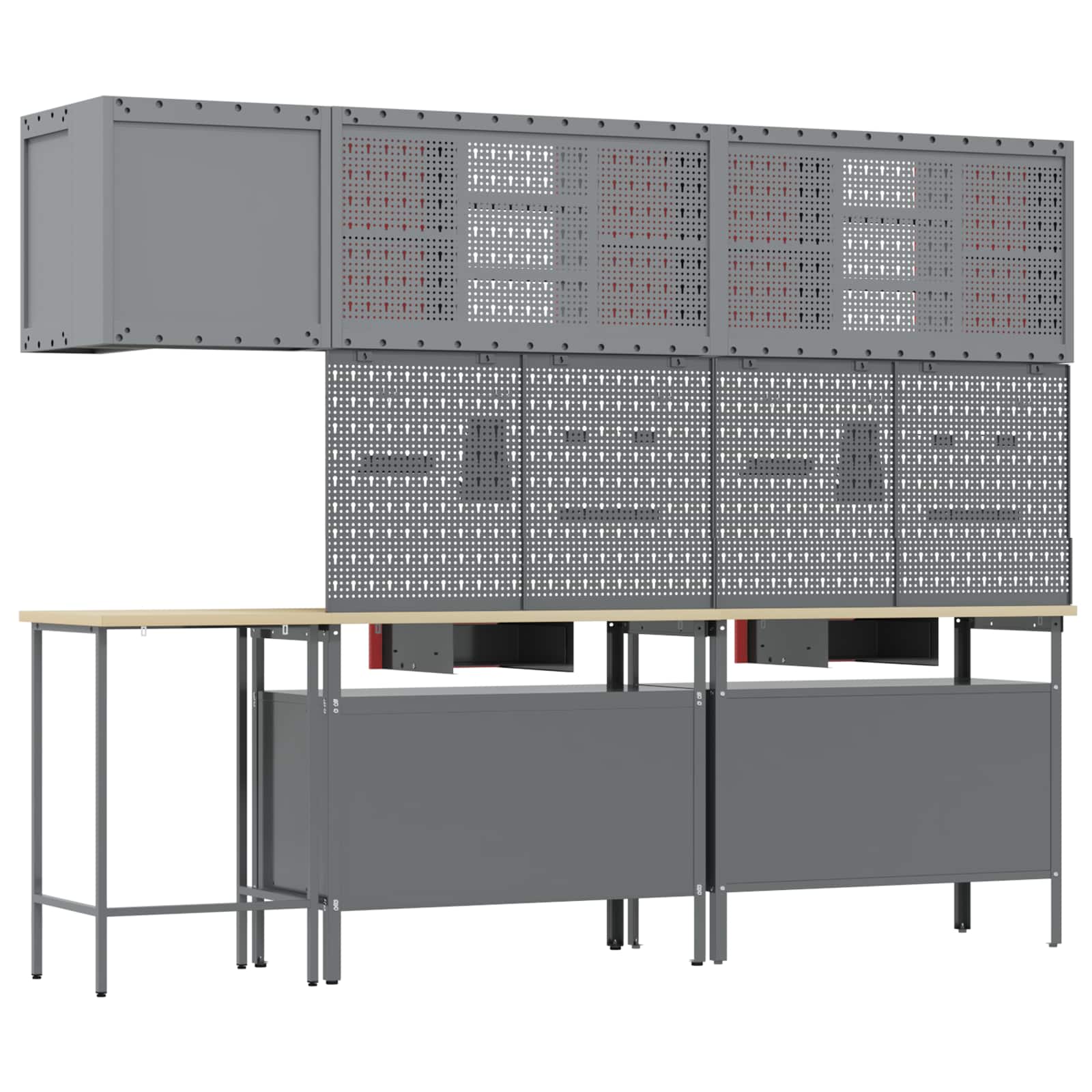 Darba skapju komplekts ar atvilktni 10 pcs Sarkans un pelēks