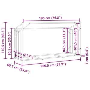 Stojan na palivové dřevo s krytem 200,5x60,5x110,5 cm - obrázek 12