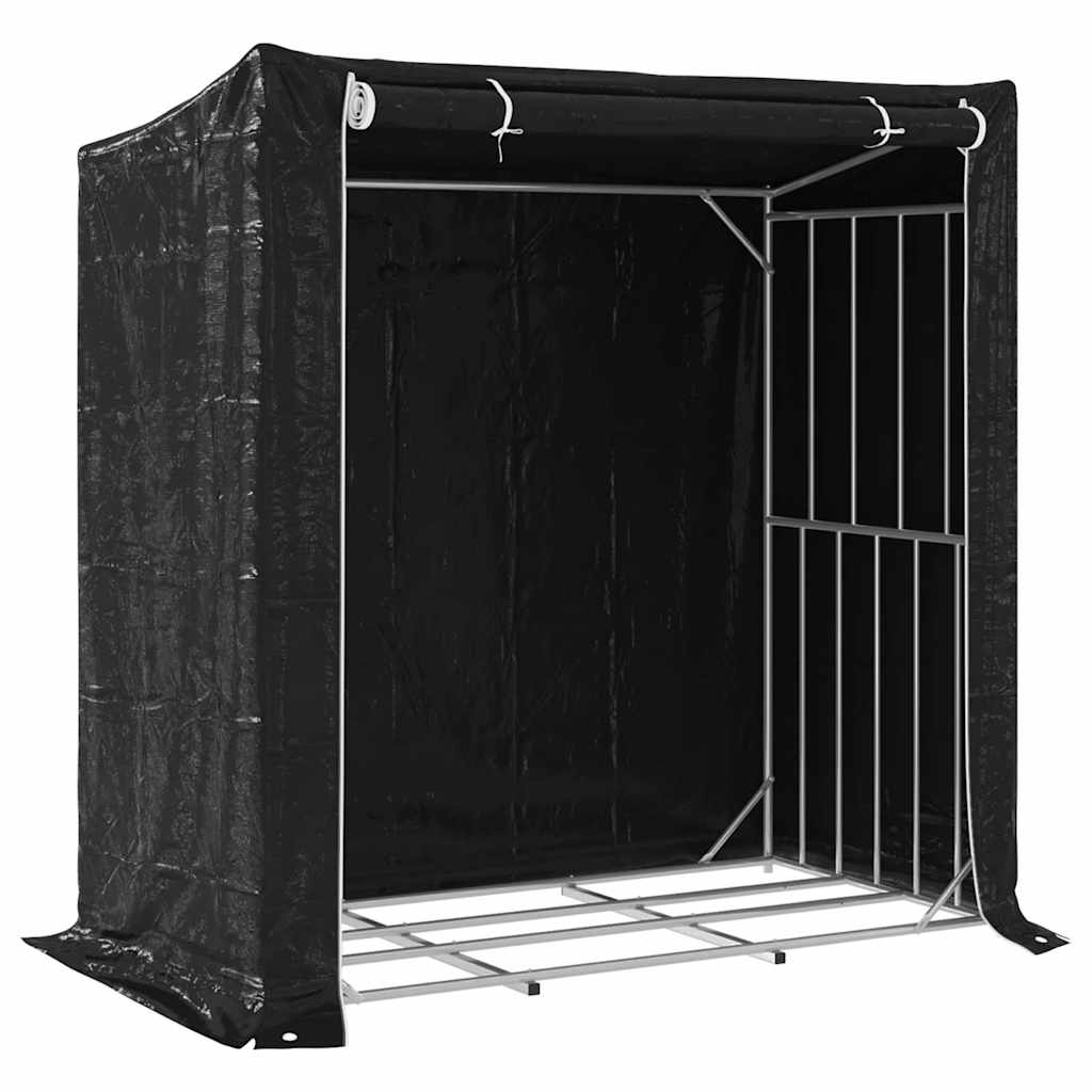 vidaxL Firewood Rack with Rain Cover 200x100x200 cm Galvanised Steel-image-8721158655103