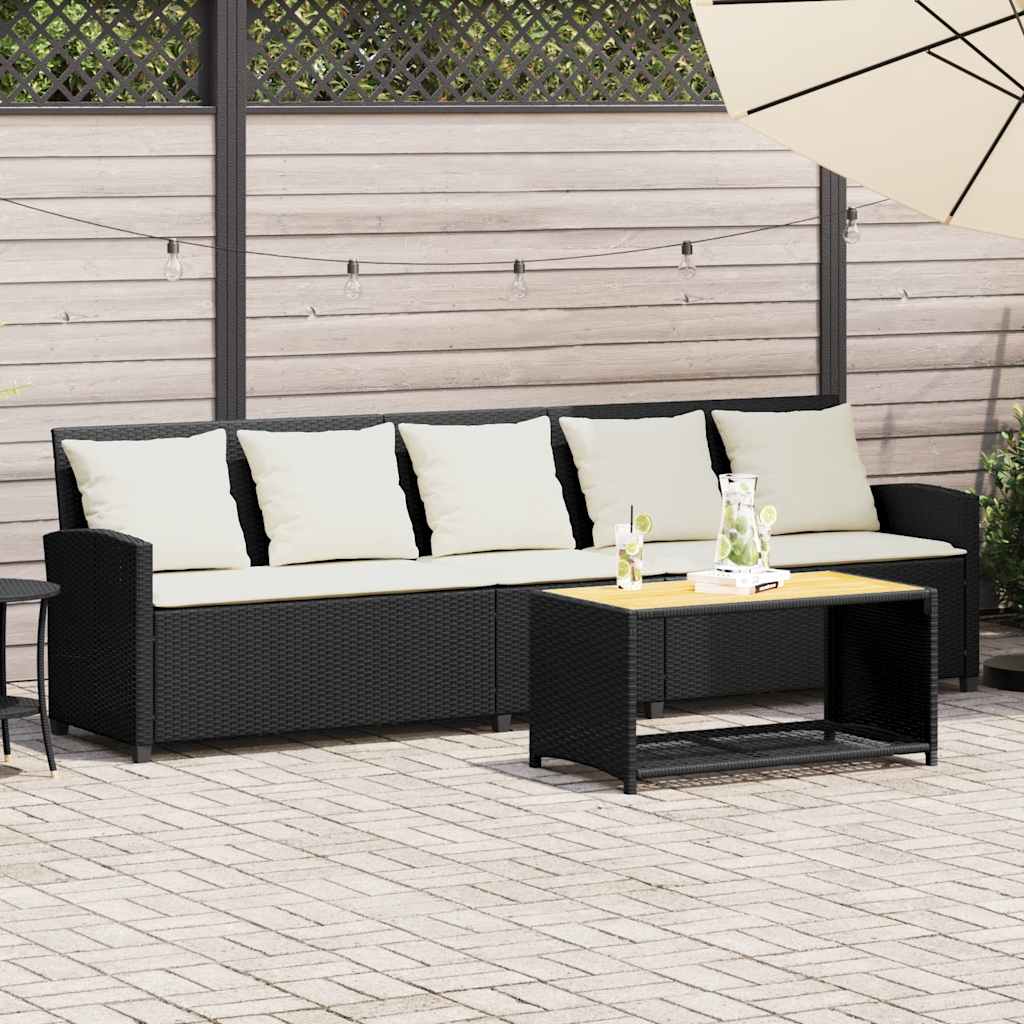 vidaXL Gartensofa 5-Sitzer mit Kissen Schwarz Poly Rattan