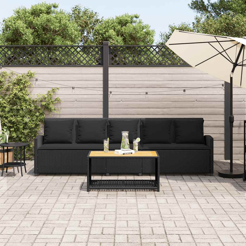 vidaXL Tuinbank 5-zits met kussens poly rattan zwart