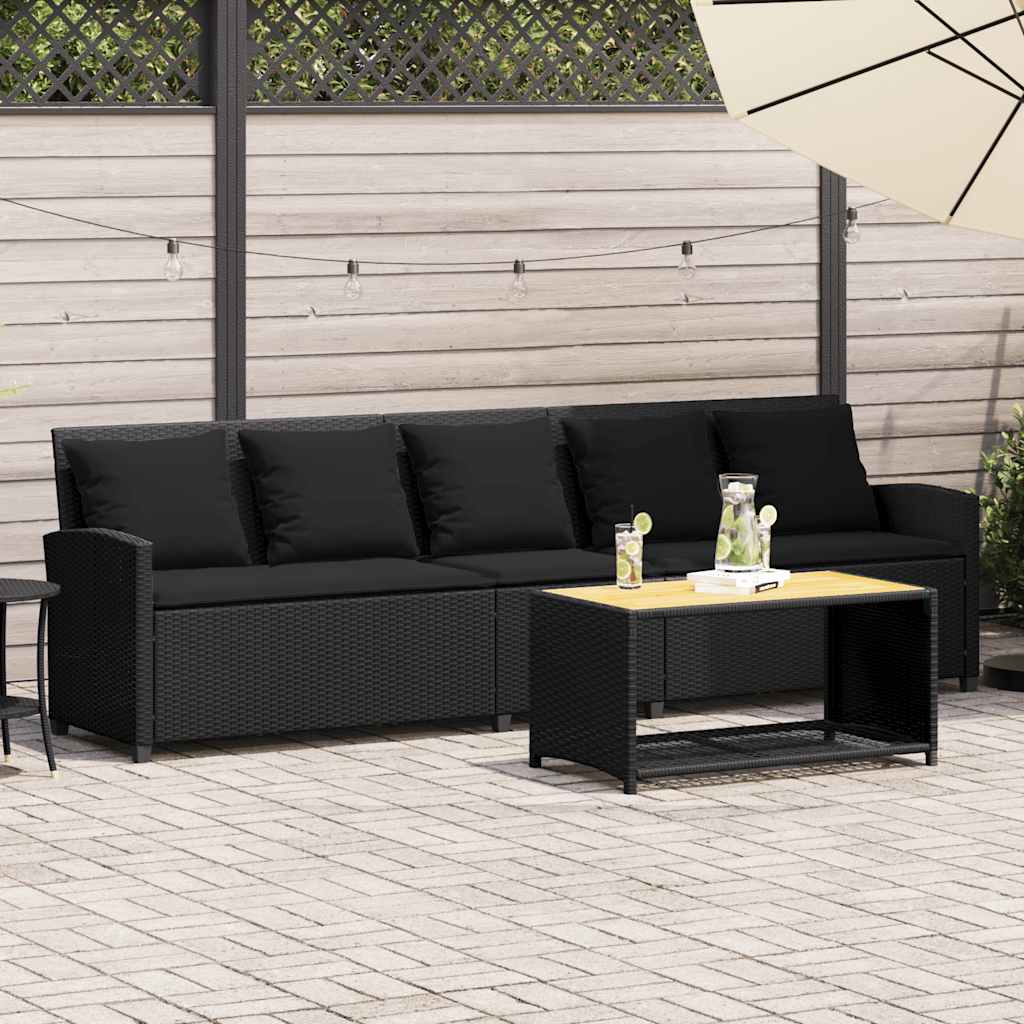 vidaXL Gartensofa 5-Sitzer mit Kissen Schwarz Poly Rattan