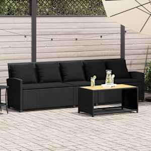 Zahradní pohovka 5-místná s polštáři Black Poly Rattan - obrázek 1