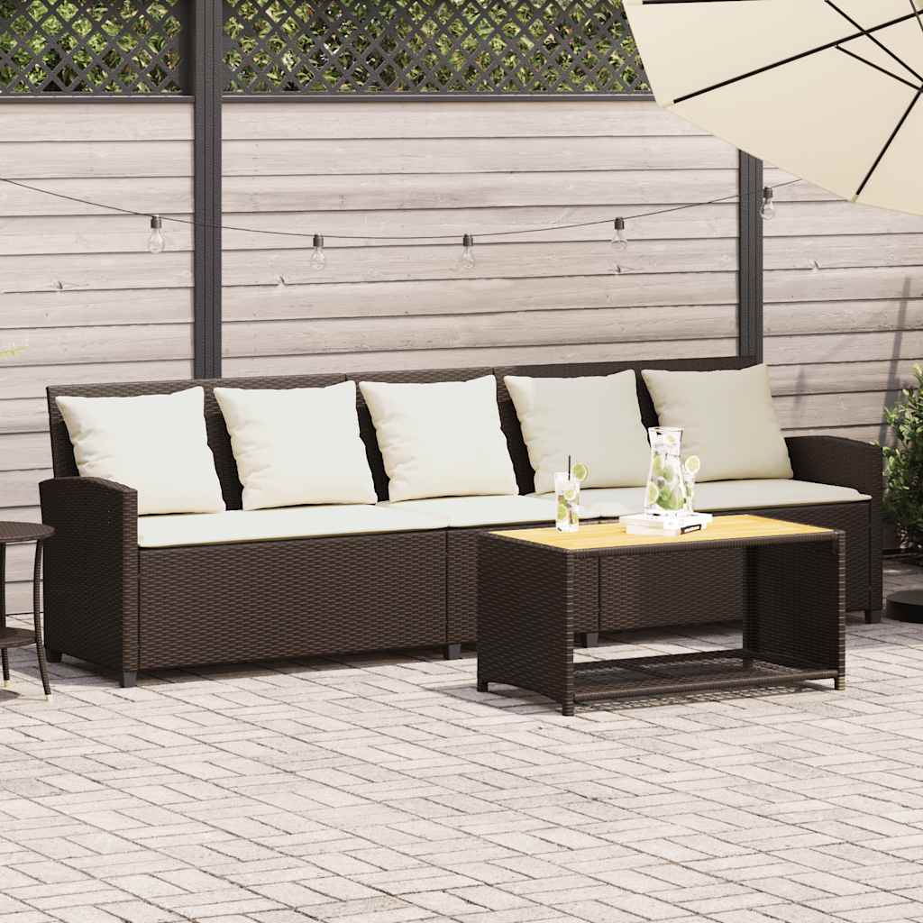 vidaXL Gartensofa 5-Sitzer mit Kissen Braun Poly Rattan