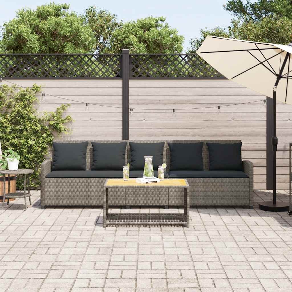 vidaXL Tuinbank 5-zits met kussens poly rattan grijs