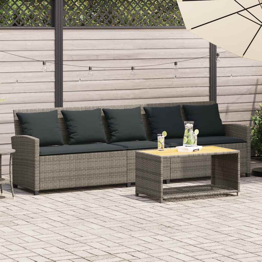 vidaXL Gartensofa 5-Sitzer mit Kissen Grau Poly Rattan