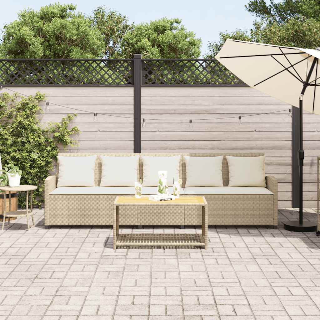 vidaXL Tuinbank 5-zits met kussens poly rattan beige