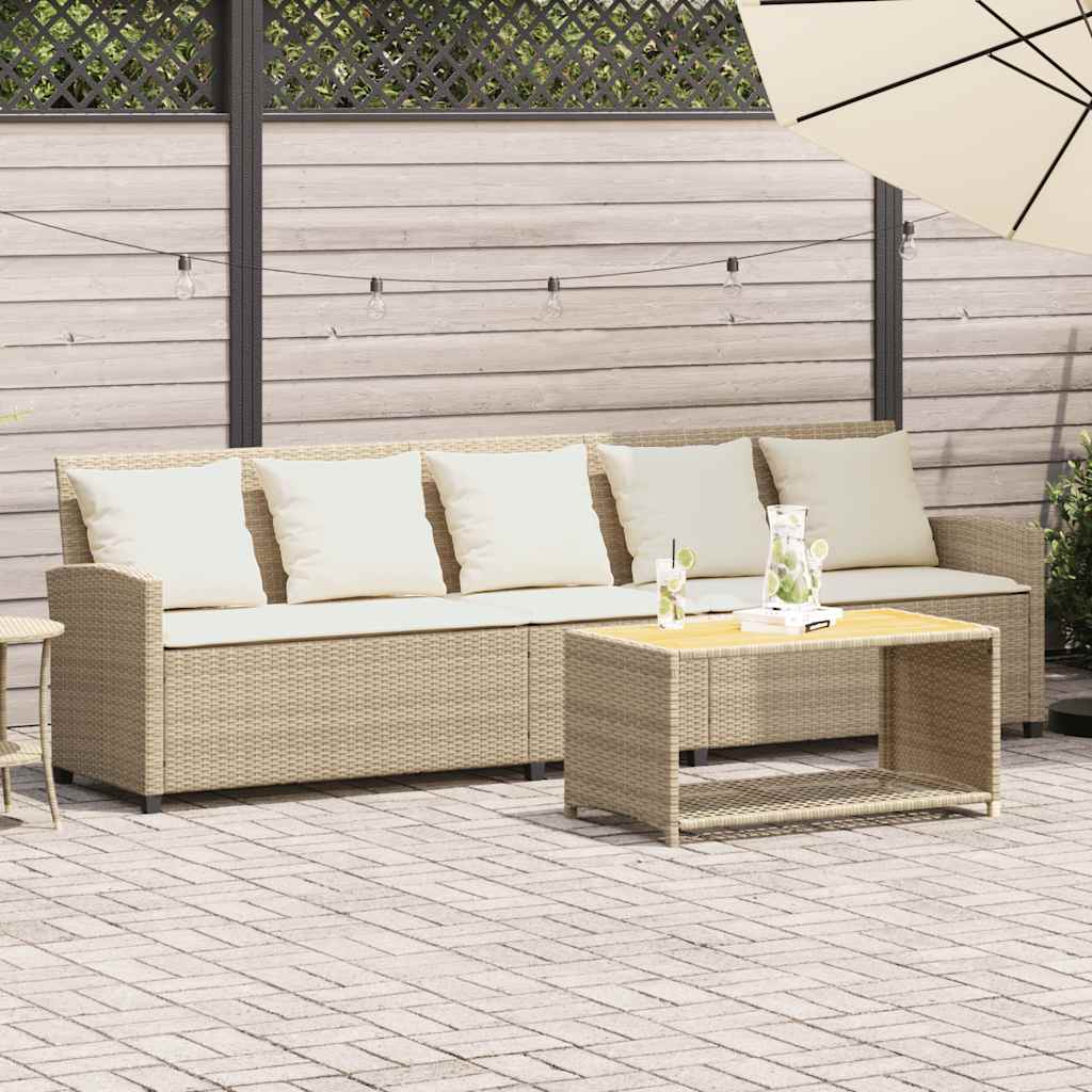 vidaXL Gartensofa 5-Sitzer mit Kissen Beige Poly Rattan