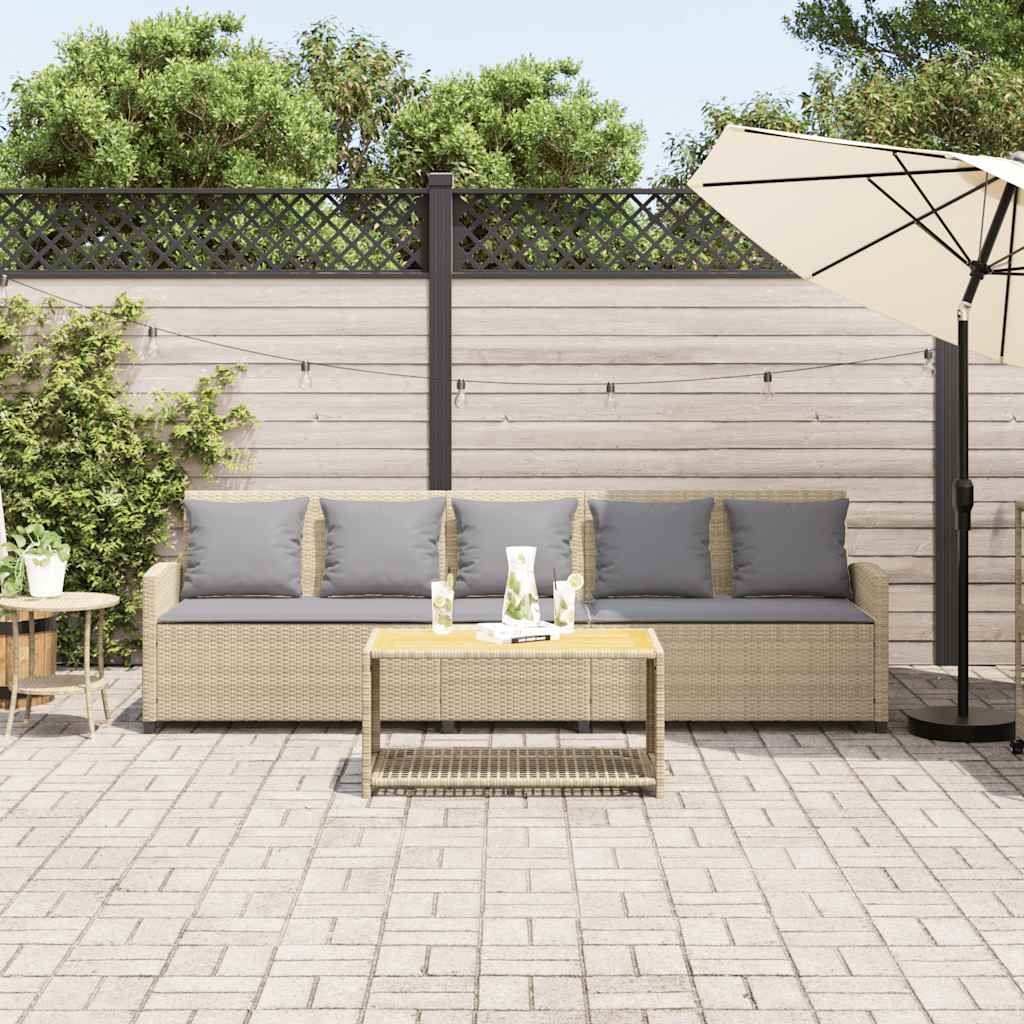 vidaXL Tuinbank 5-zits met kussens poly rattan beige