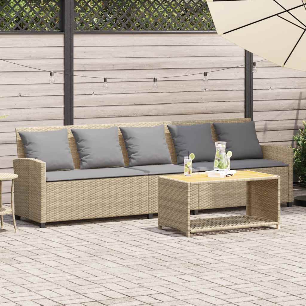 vidaXL Gartensofa 5-Sitzer mit Kissen Beige Poly Rattan