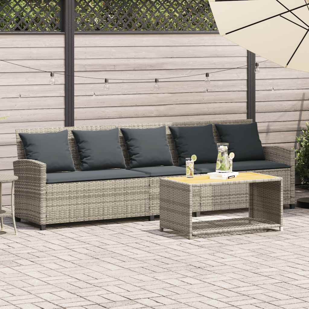 vidaXL Gartensofa 5-Sitzer mit Kissen Hellgrau Poly Rattan