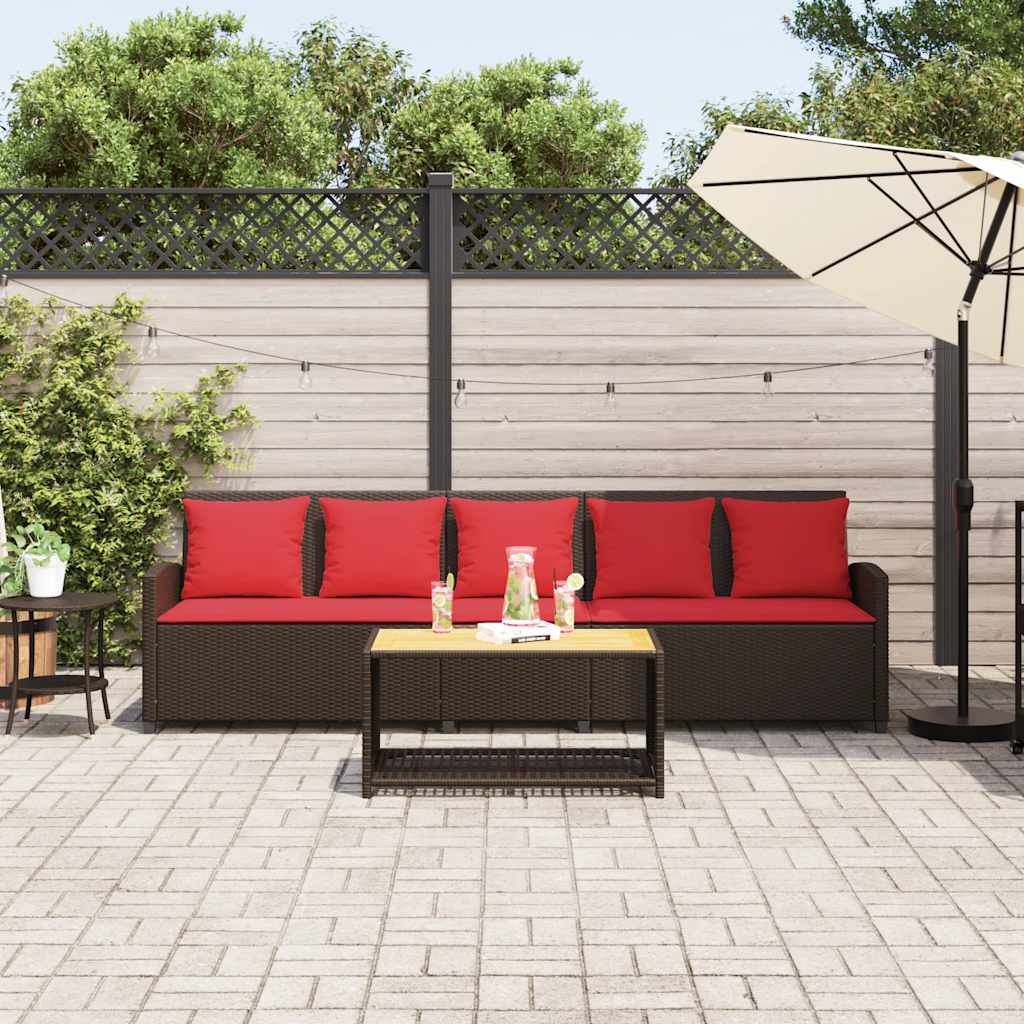 vidaXL Tuinbank 5-zits met kussens poly rattan bruin