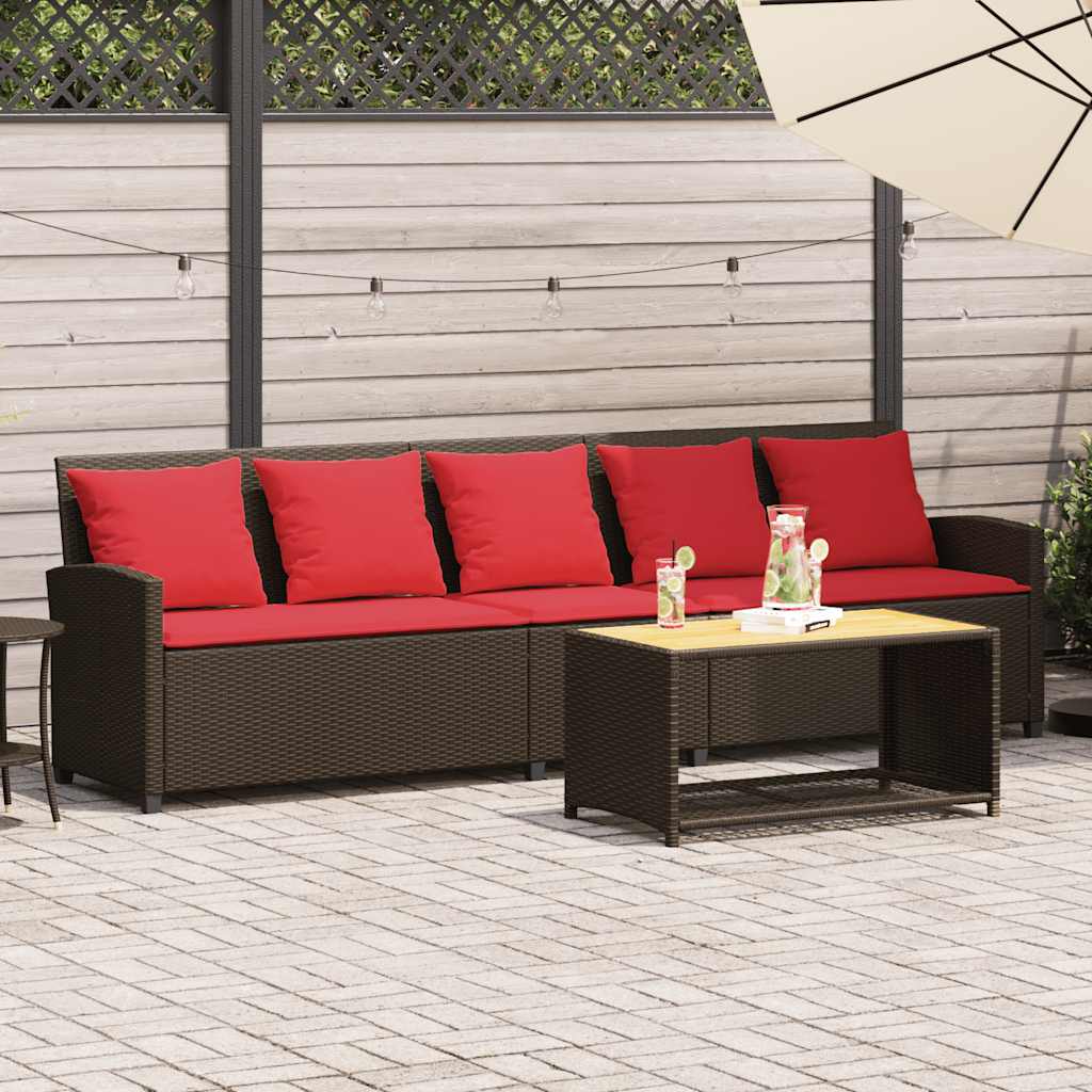 vidaXL Gartensofa 5-Sitzer mit Kissen Braun Poly Rattan