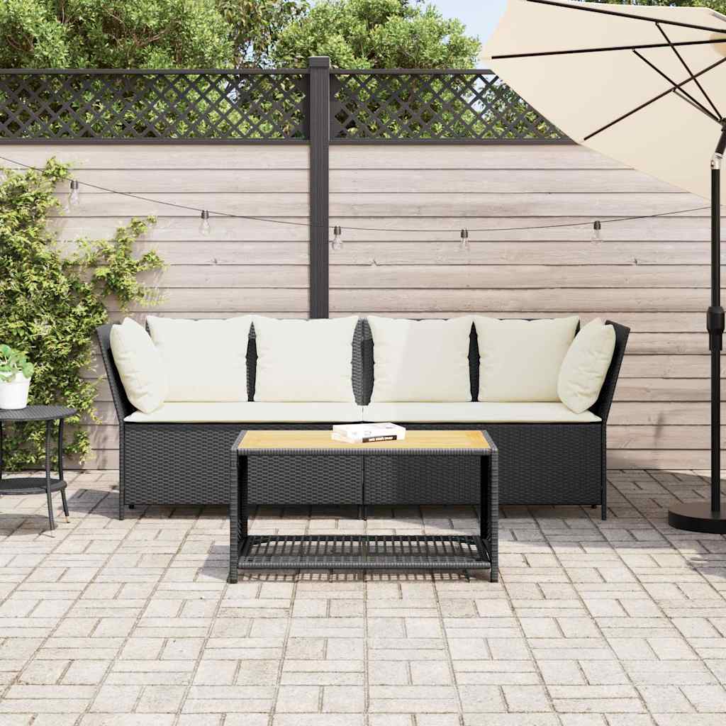 vidaXL Tuinbank met kussens poly rattan zwart