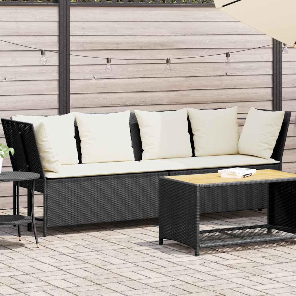 vidaXL Gartensofa mit Kissen Schwarz Poly Rattan