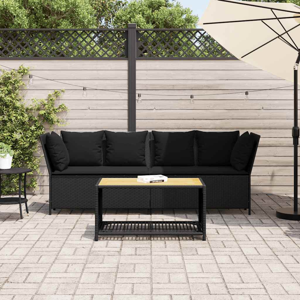 vidaXL Tuinbank met kussens poly rattan zwart