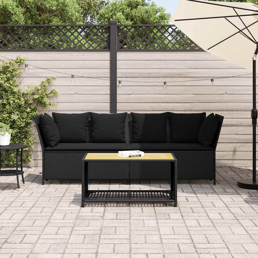 vidaXL fekete polyrattan kerti kanapé párnákkal