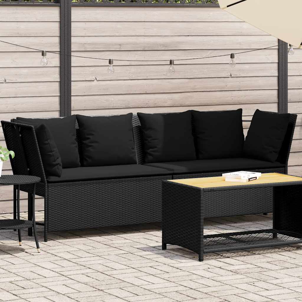 vidaXL Gartensofa mit Kissen Schwarz Poly Rattan