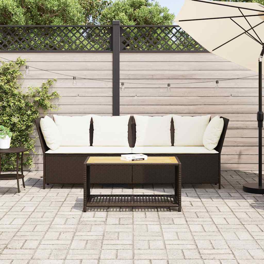 vidaXL Tuinbank met kussens poly rattan bruin