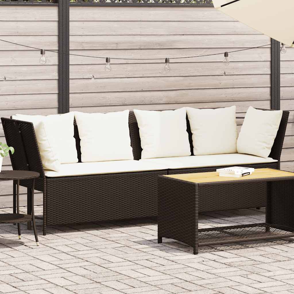 vidaXL Gartensofa mit Kissen Braun Poly Rattan