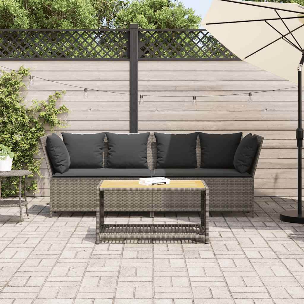 vidaXL Tuinbank met kussens poly rattan grijs