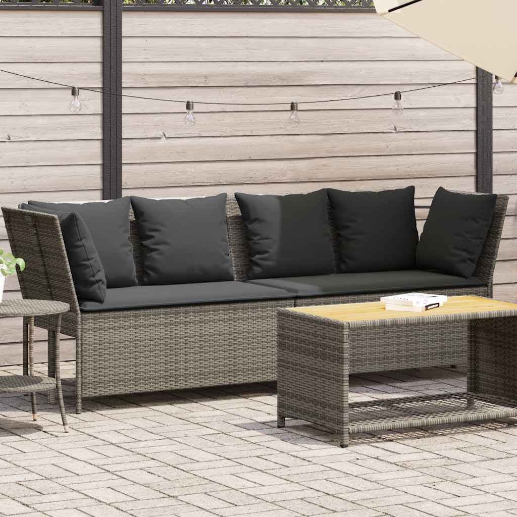 vidaXL Gartensofa mit Kissen Grau Poly Rattan