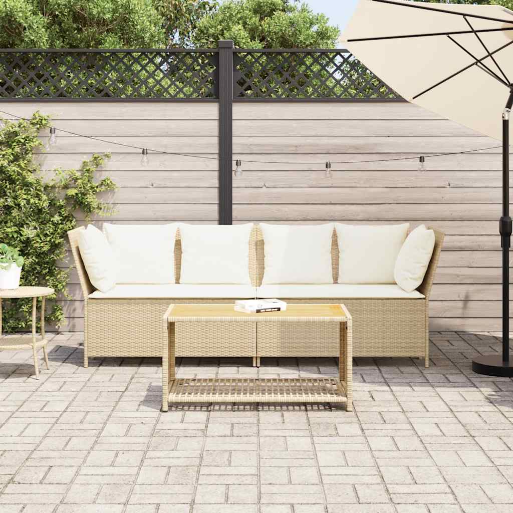 vidaXL Tuinbank met kussens poly rattan beige